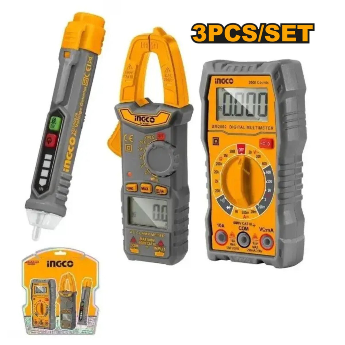 3PCS DIGITAL MULTIMETER INGCO AC CLAMP METER & DETECTOR TEST KIT DM3068 - INGCO TUNISIE ® | Site officiel