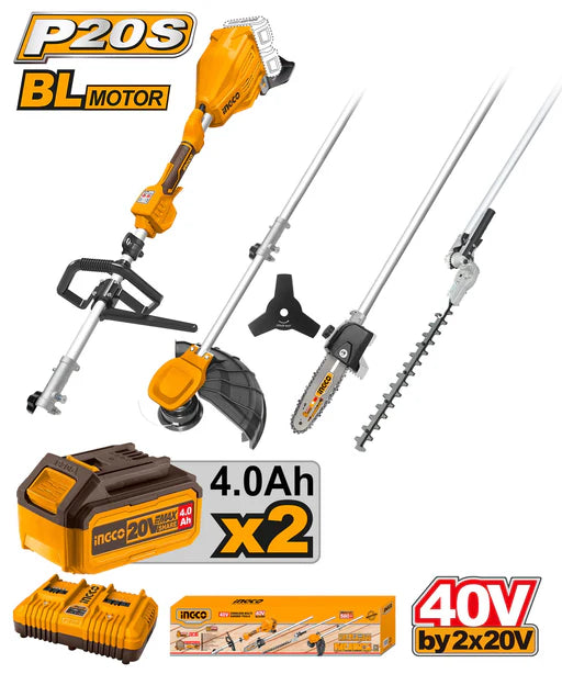 Outil Multifonction Jardin INGCO 40V Brushless 4 en 1 – 2 Batteries 4.0Ah CSTLI2040386