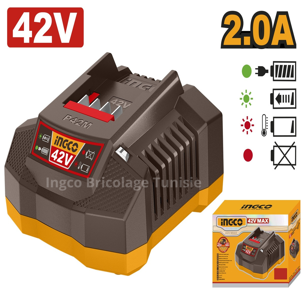 Chargeur Rapide INGCO 42V 2.0A – FCLI42021
