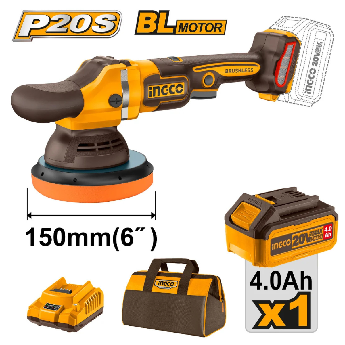 Polisseuse Orbitale Brushless INGCO 150 mm APLI20158