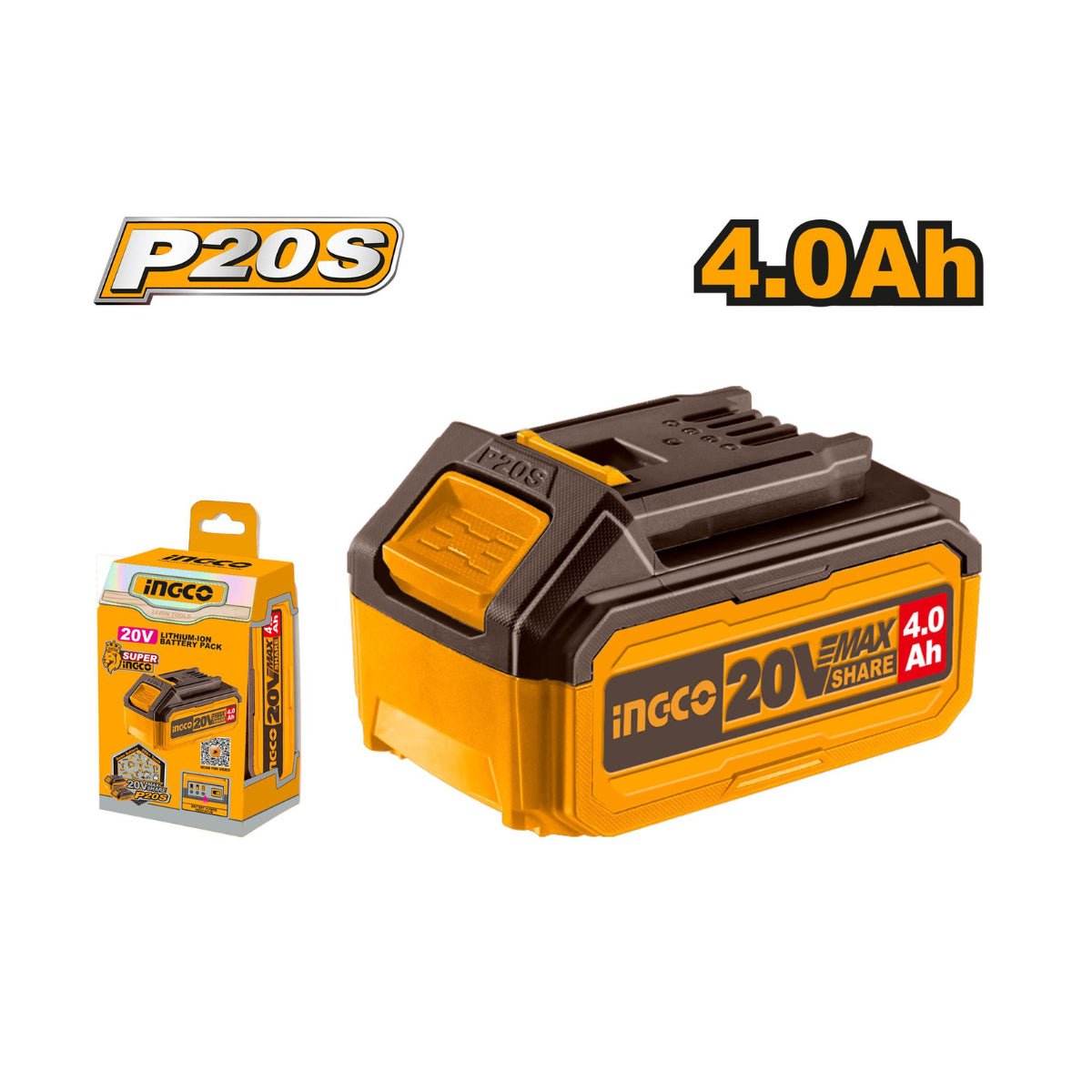 Batterie au lithium 20 V 4,0 Ah INGCO – FBLI200214 | Autonomie longue durée pour vos outils P20S - INGCO TUNISIE ® | Site officiel