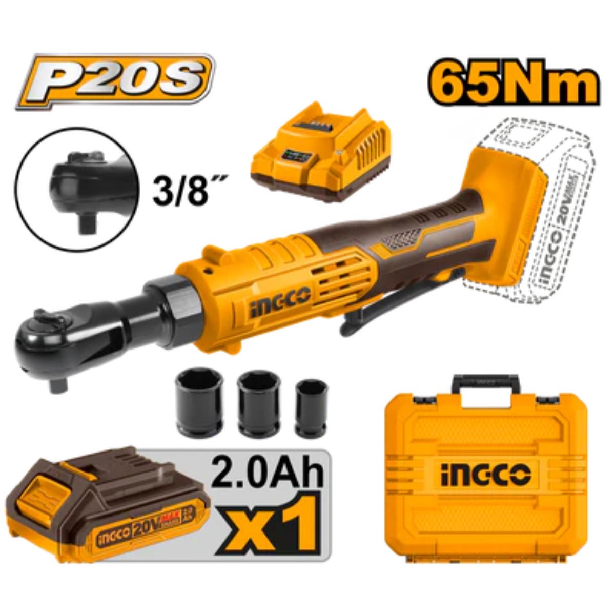 Clé à cliquet sans fil INGCO 20 V 65 Nm – CDRLI2060152 | Puissance compacte pour espaces étroits - INGCO TUNISIE ® | Site officiel