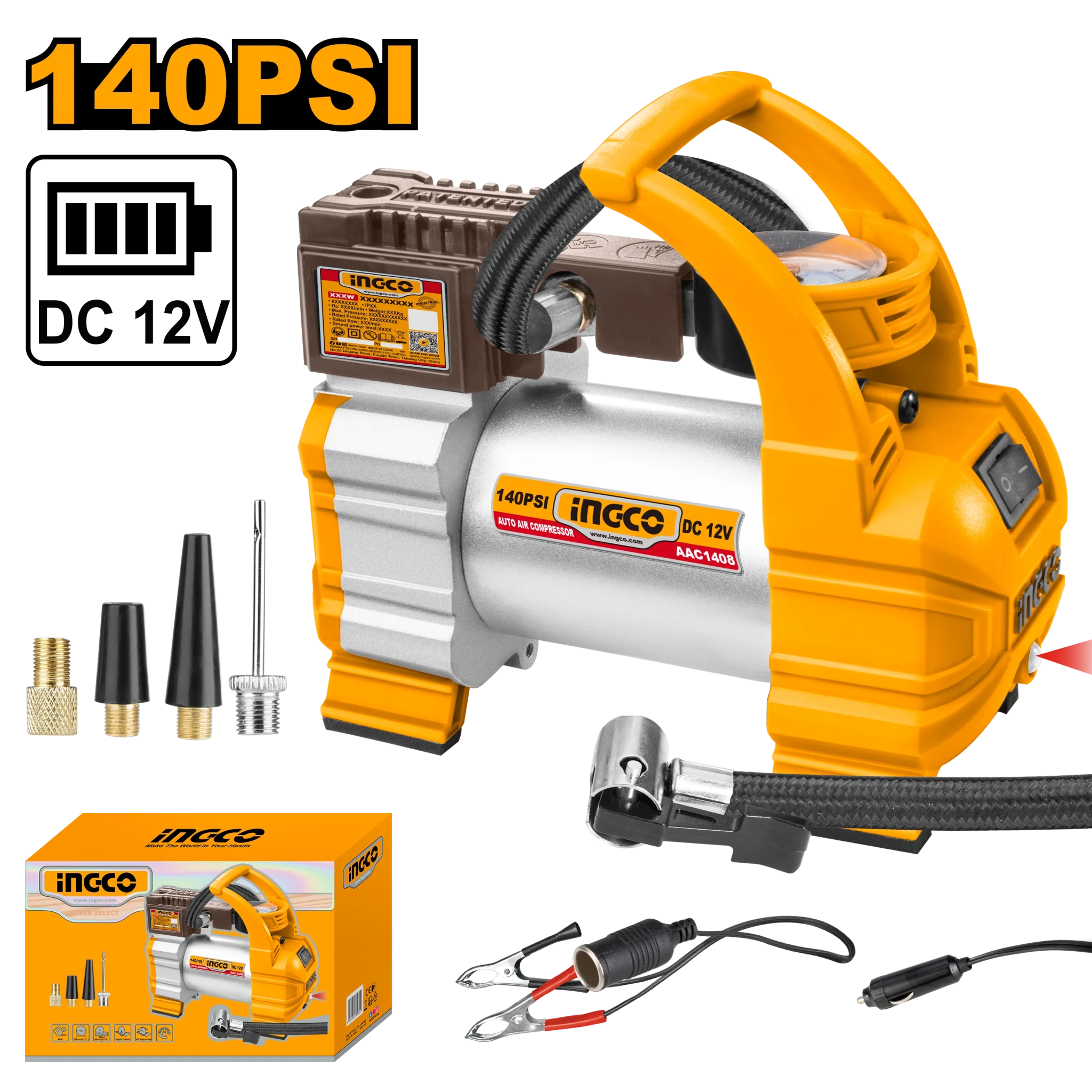 Compresseur d’air automatique INGCO – AAC1408 | Gonflage rapide et contrôle précis - INGCO TUNISIE ® | Site officiel