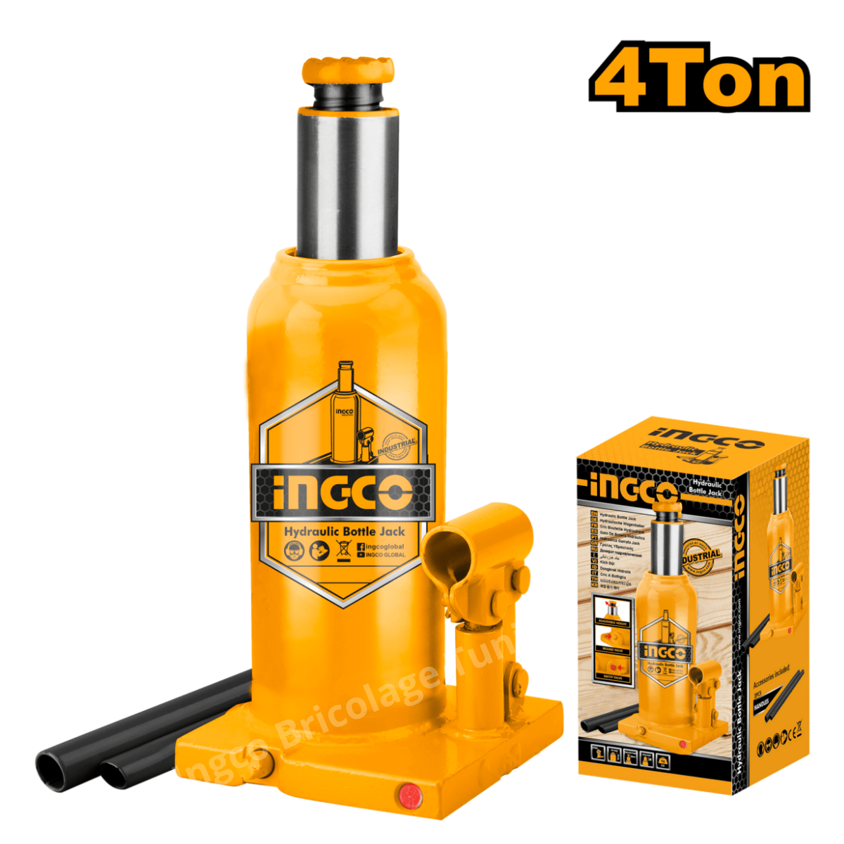 Cric bouteille hydraulique INGCO HBJ402 – 4 tonnes - INGCO Tunisie