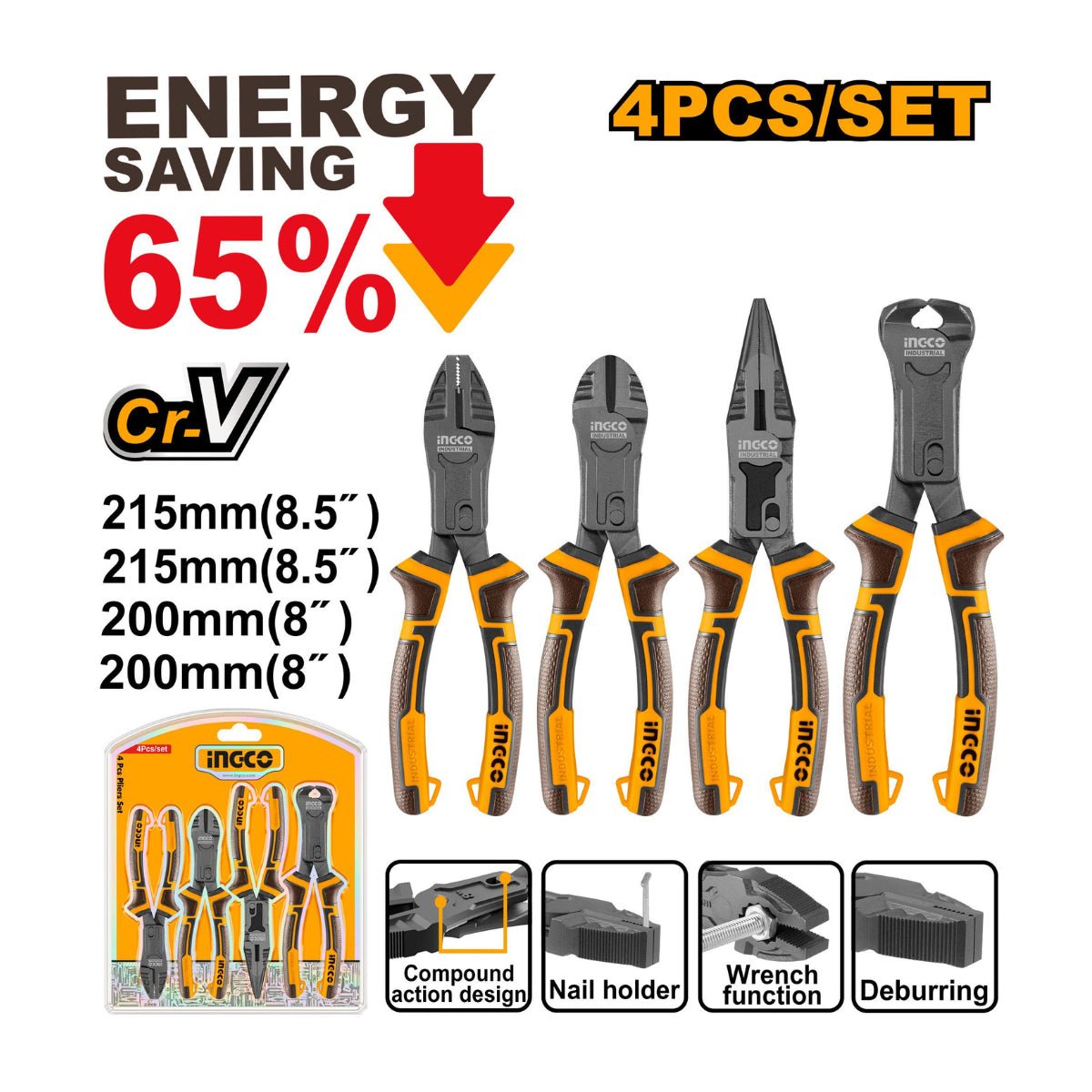 Ensemble de 4 pinces à action combinée INGCO HKC PS 5841 - INGCO TUNISIE ® | Site officiel