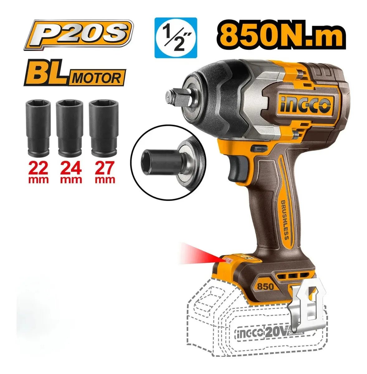 INGCO Kit combiné 2 pièces – Clé à chocs 850 Nm 1/2″ + Visseuse à percussion 96 Nm – COSLI250586 | Puissance extrême et polyvalence - INGCO TUNISIE ® | Site officiel