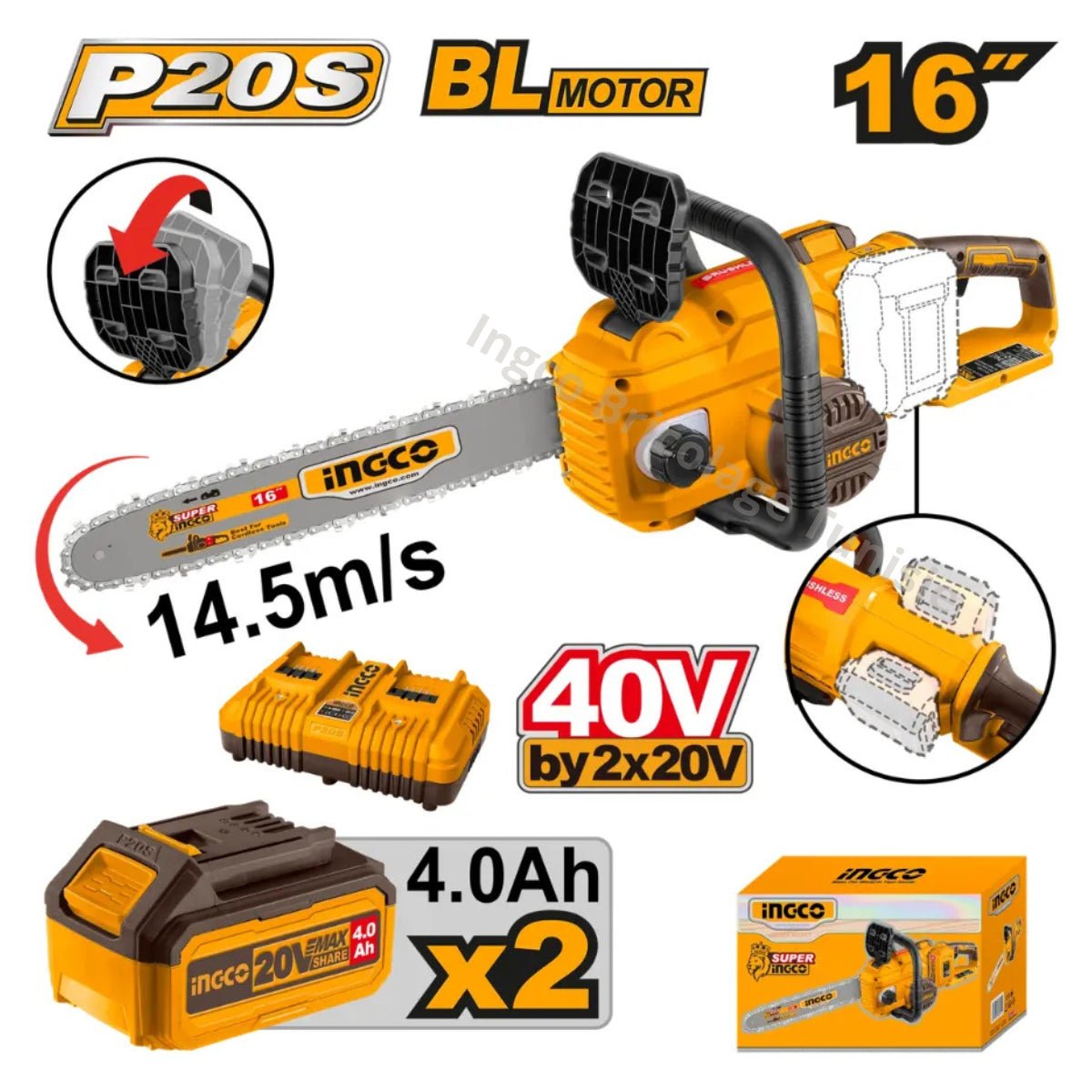 INGCO – Tronçonneuse au lithium - ion 20 V CGSLI401682 | Liberté sans fil et coupe efficace - INGCO TUNISIE ® | Site officiel