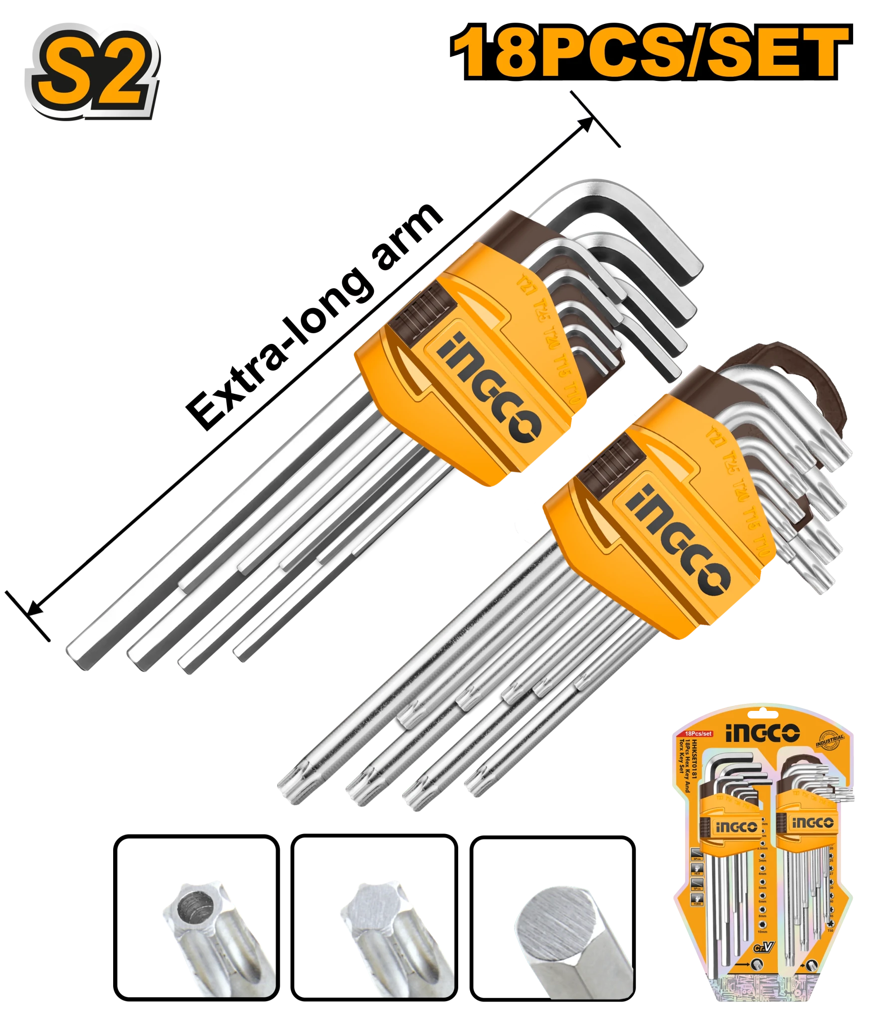 Jeu de clés Allen / Torx INGCO S2 – 18 pcs HHKSET0181 - INGCO TUNISIE ® | Site officiel