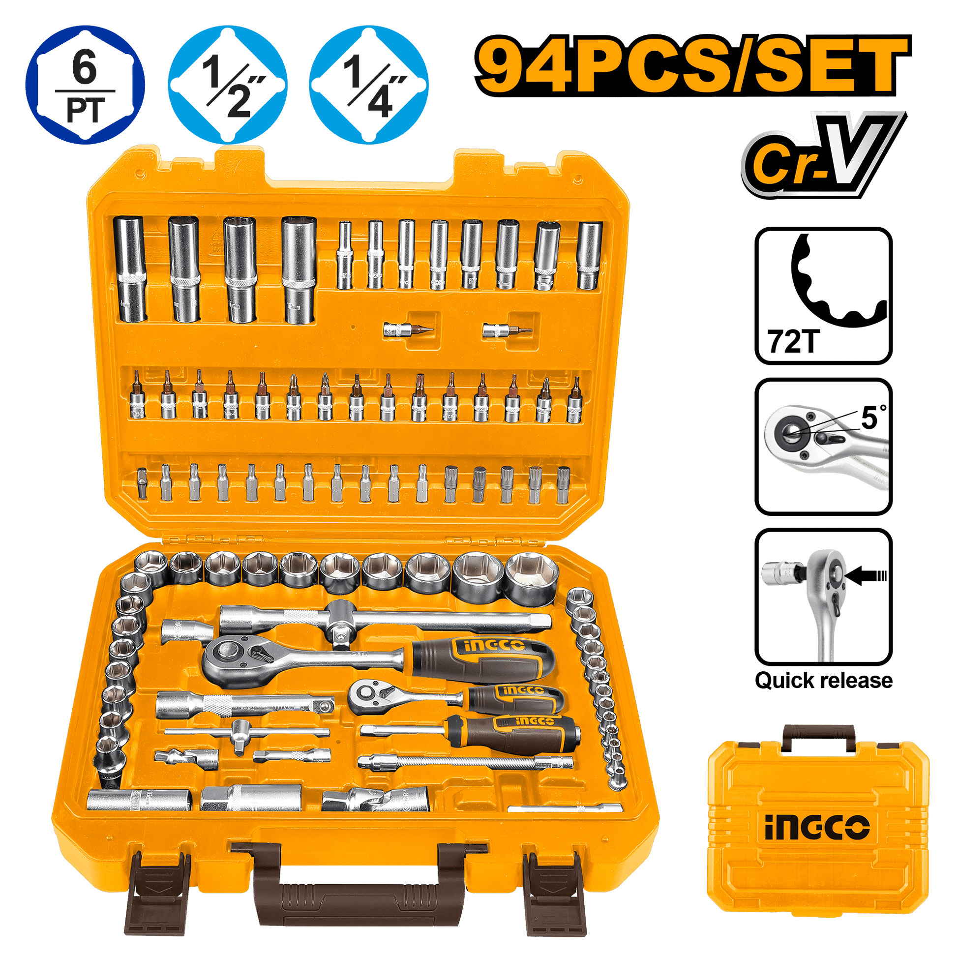 Jeu de Douilles INGCO 94 Pièces Robuste et Polyvalent Pro HKTS42941 - INGCO TUNISIE ® | Site officiel