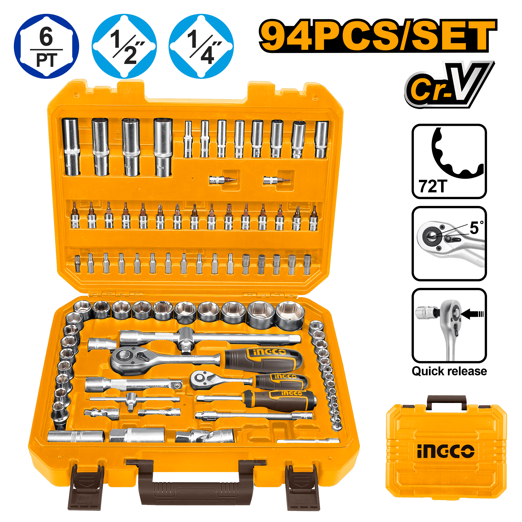 Jeu de Douilles INGCO 94 Pièces Robuste et Polyvalent Pro HKTS42941 - INGCO TUNISIE ® | Site officiel