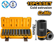 Jeu Douilles À Chocs 1/2 Pouce Ingco Pour Artisans Fiable HKISSD12102L
