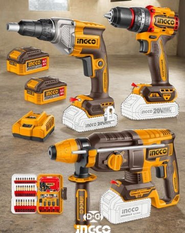 Kit combiné 3 pièces sans fil INGCO – COSLI250591 | Performance complète pour perçage et vissage - INGCO TUNISIE ® | Site officiel