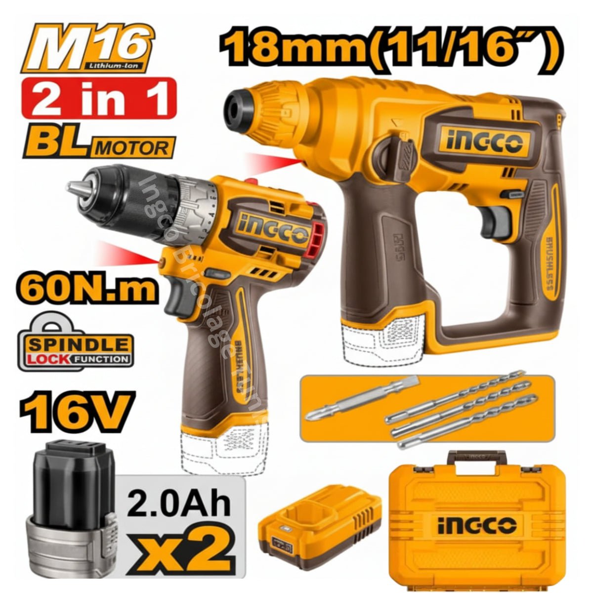 Kit combiné de 2 perceuses - visseuses sans fil INGCO 16 V – COSLI24129 | Polyvalence et efficacité au quotidien - INGCO TUNISIE ® | Site officiel