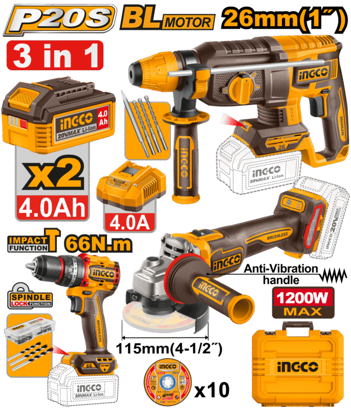 Kit combiné sans fil 3 pièces INGCO – CKLI202598 - INGCO SME TUNISIE