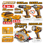 Kit combiné sans fil INGCO 4 pièces 20 V – COSLI241297 | Polyvalence professionnelle pour tous vos travaux