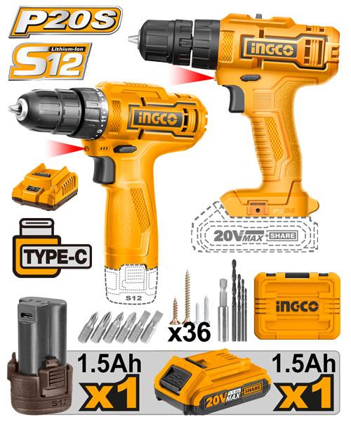 Kit Duo Perceuse INGCO CKLI20122 – 20V + 12V | Polyvalence totale avec 50 accessoires - INGCO TUNISIE ® | Site officiel