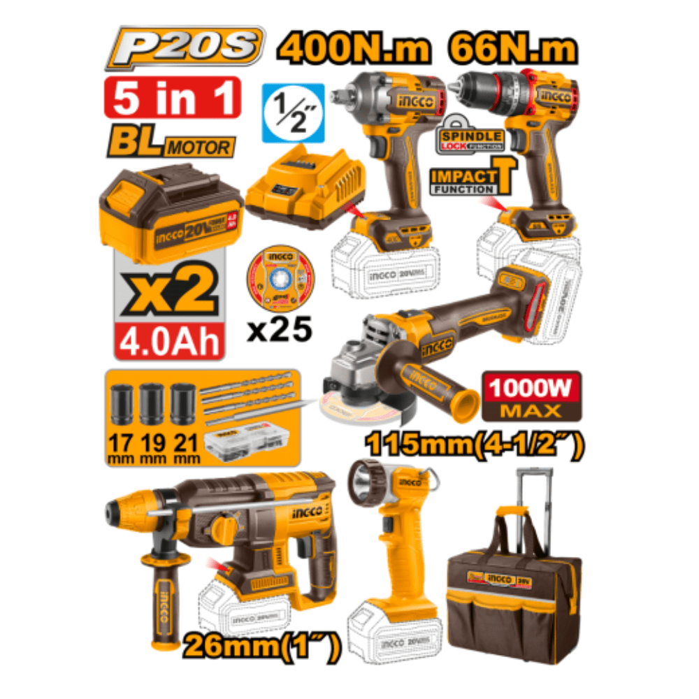 Kit Sans Fil Brushless INGCO CKLI20595 – 20V - INGCO SME TUNISIE