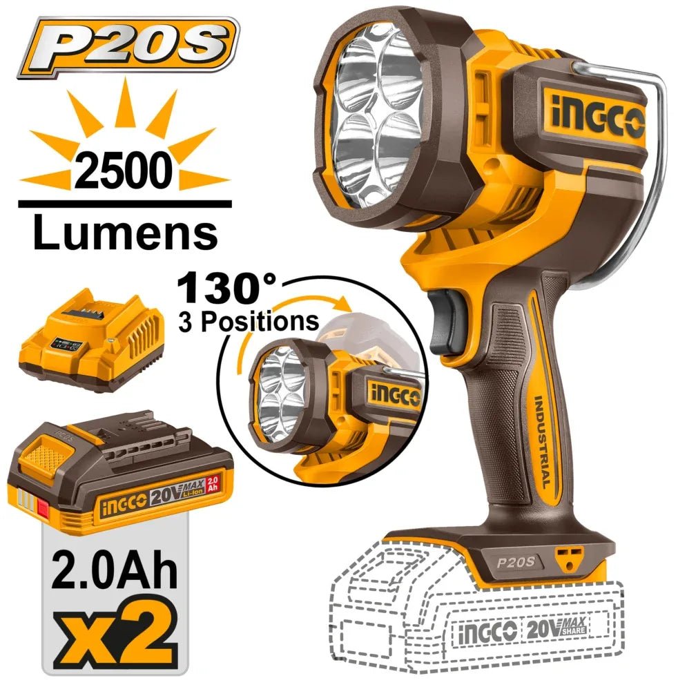 Lampe de travail sans fil INGCO CWLI20887 – 20 V, 2 500 lumens - INGCO SME TUNISIE
