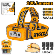 Lampe frontale INGCO HHL013AAA8 – 200 lumens - INGCO SME TUNISIE