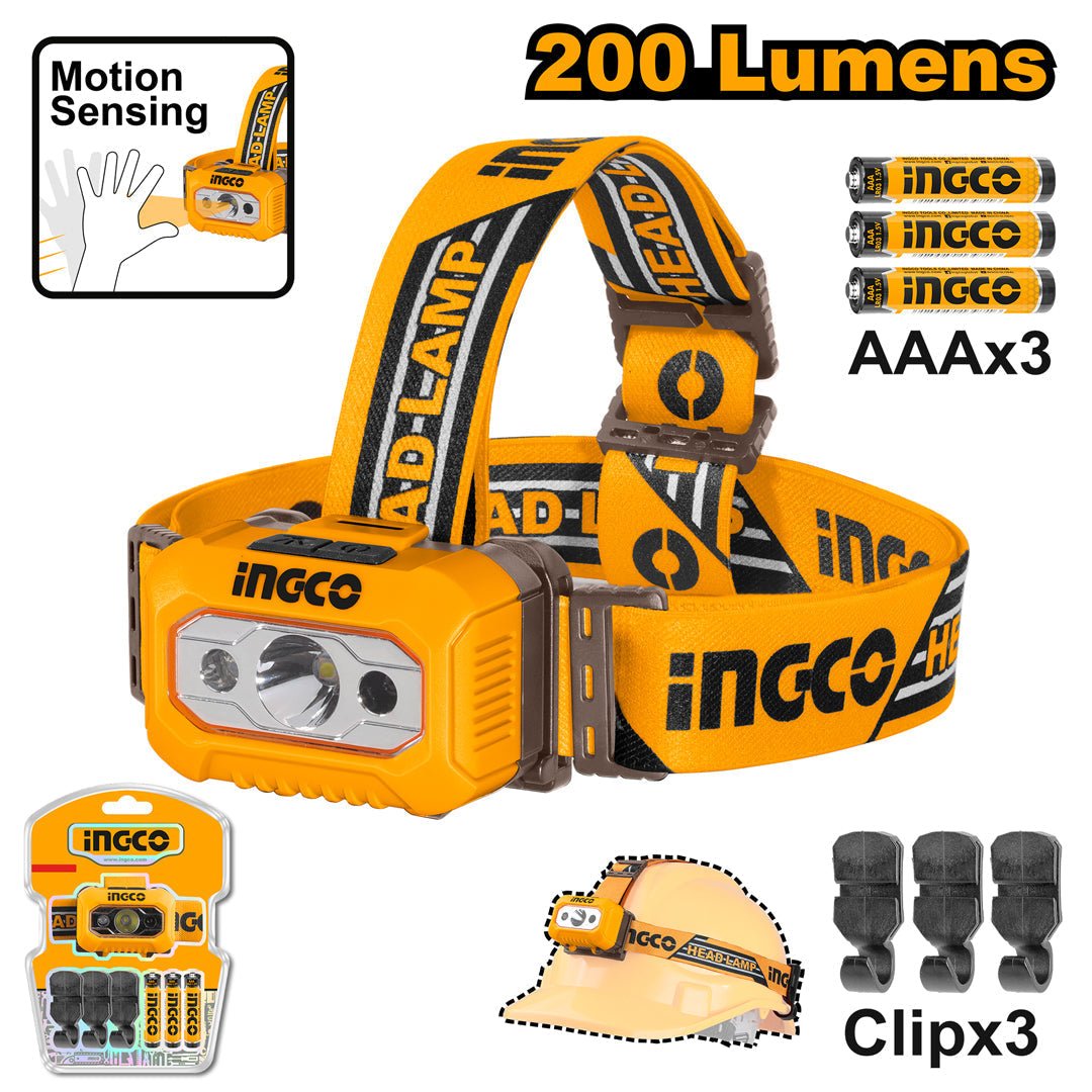 Lampe frontale INGCO HHL013AAA8 – 200 lumens - INGCO SME TUNISIE