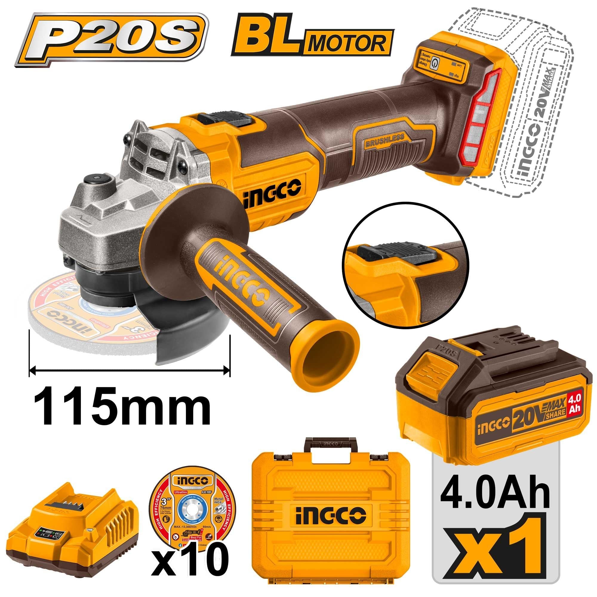 Meuleuse 115mm 20V Sans Fil INGCO Tunisie Pour Artisans CAGLI2011527 - INGCO TUNISIE ® | Site officiel