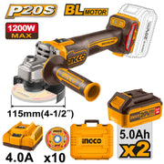 Meuleuse Angle Sans Fil Ingco 20V Kit 115 Mm Pro Puissant CAGLI2211532