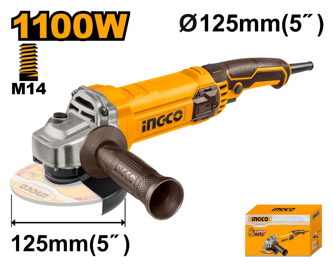 Meuleuse d’angle INGCO AG110038 – 1100 W, Ø 125 mm - INGCO SME TUNISIE