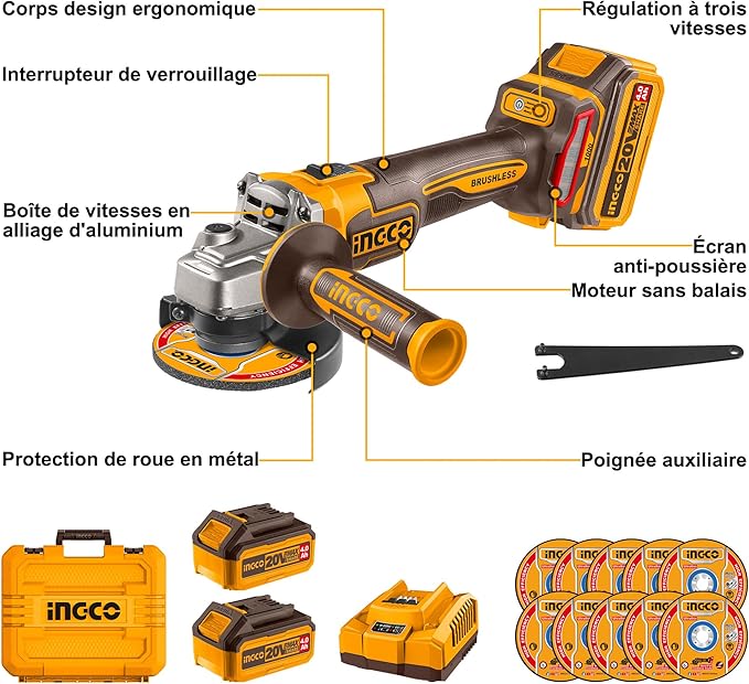 Meuleuse Sans Fil INGCO 20V 1000W 115mm Pour Bricoleurs CAGLI271532 - INGCO TUNISIE ® | Site officiel