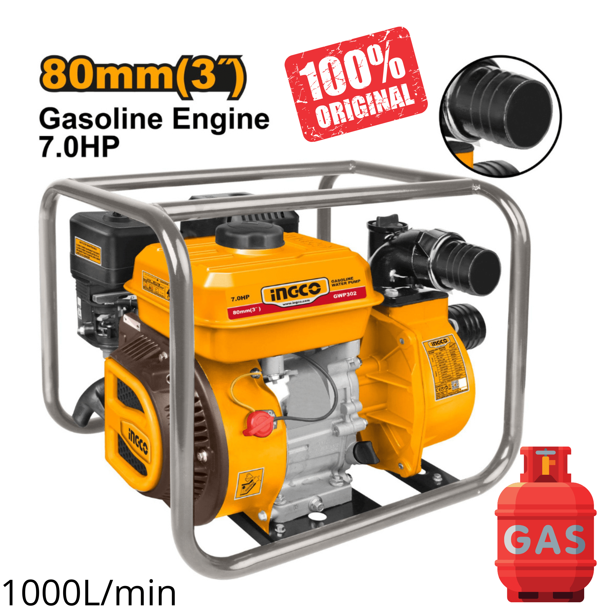 Motopompe à essence gaz INGCO GWP302 | Puissance et mobilité pour vos besoins en eau - INGCO TUNISIE ® | Site officiel