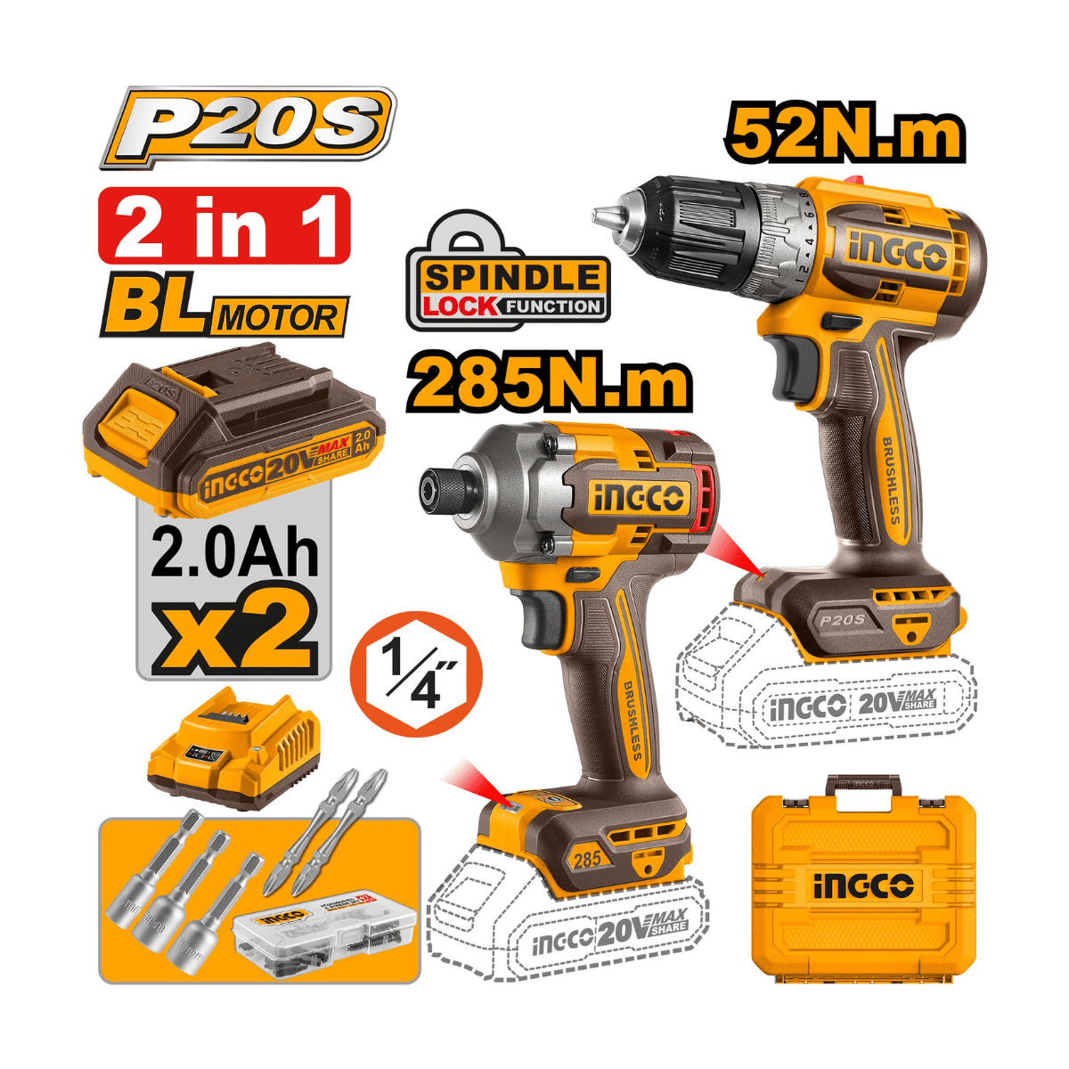 Pack 20 V Brushless INGCO – CKLI20272 | Duo professionnel puissance &amp; précision - INGCO TUNISIE ® | Site officiel