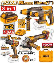Pack 3 PCS INGCO – Marteau perforateur + Visseuse + Meuleuse – COSLI241198 | Puissance et polyvalence pour tous vos chantier