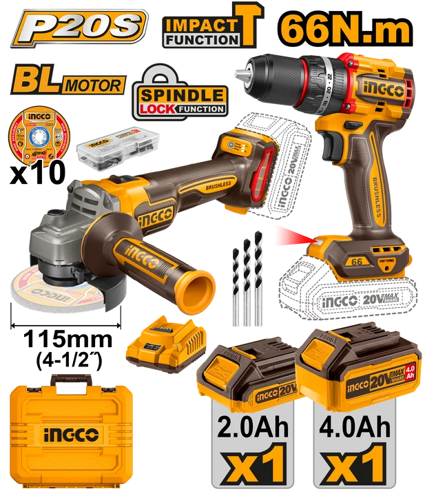 Pack visseuse + meule à disque 20 V brushless INGCO – CKLI20273 - INGCO Tunisie