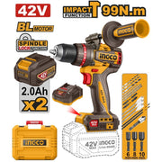 Perceuse à chocs INGCO 42 V – 99 Nm avec batteries 2.0 Ah – CIDLI429982 | Puissance et autonomie pour serrage intensif