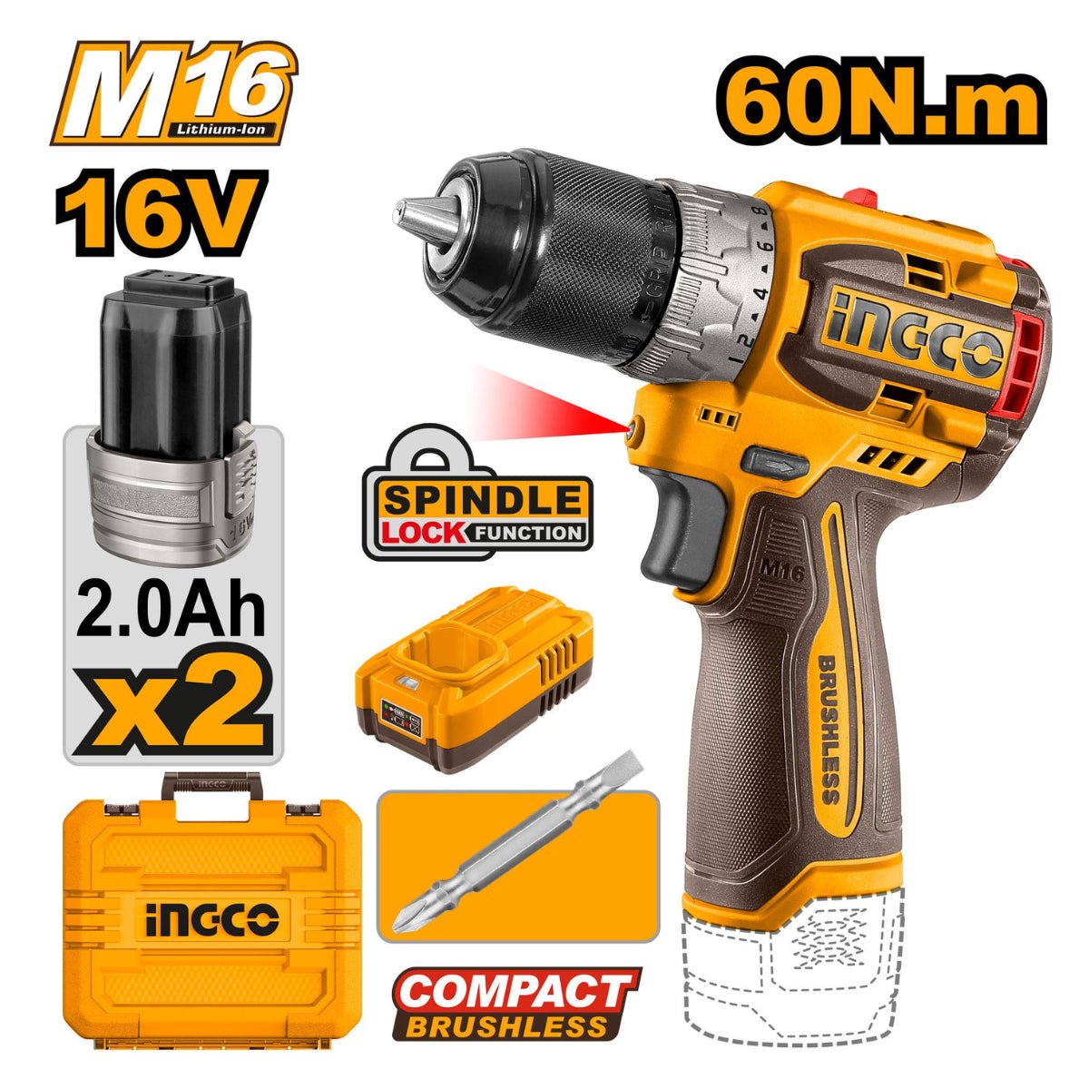Perceuse - visseuse compacte sans fil INGCO 16 V – CDLI16682 | Puissance, légèreté et autonomie - INGCO TUNISIE ® | Site officiel