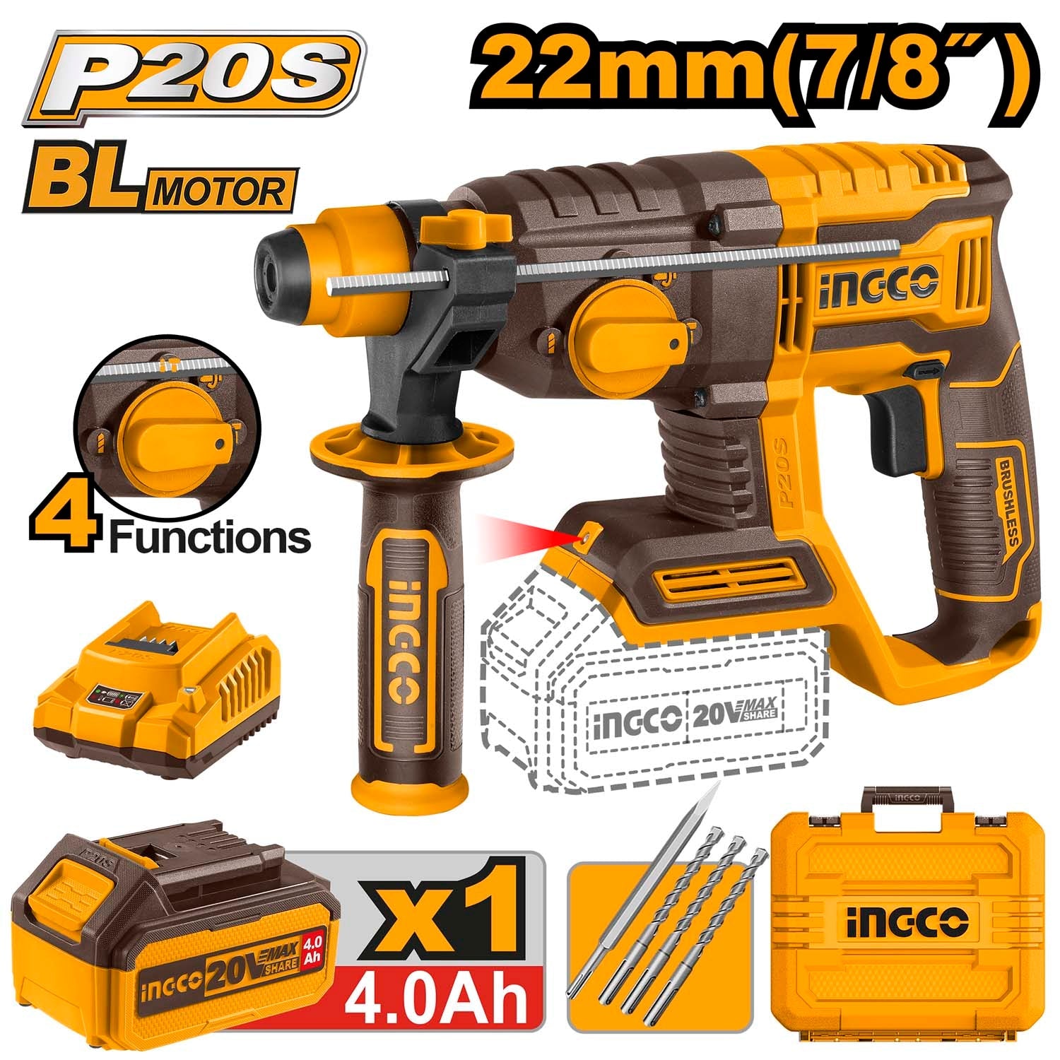 Perforateur Burineur Sans Fil INGCO 20V Brushless Pour Pros - INGCO TUNISIE ® | Site officiel