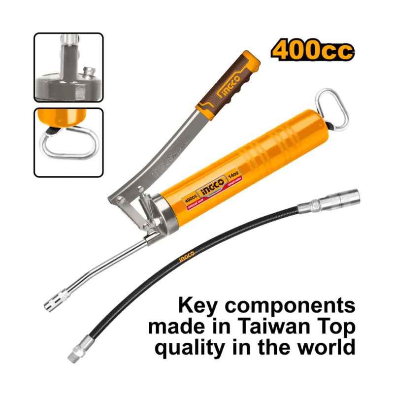 Pistolet à graisse 400 CC INGCO – GRG015001 | Lubrification précise et efficace - INGCO TUNISIE ® | Site officiel