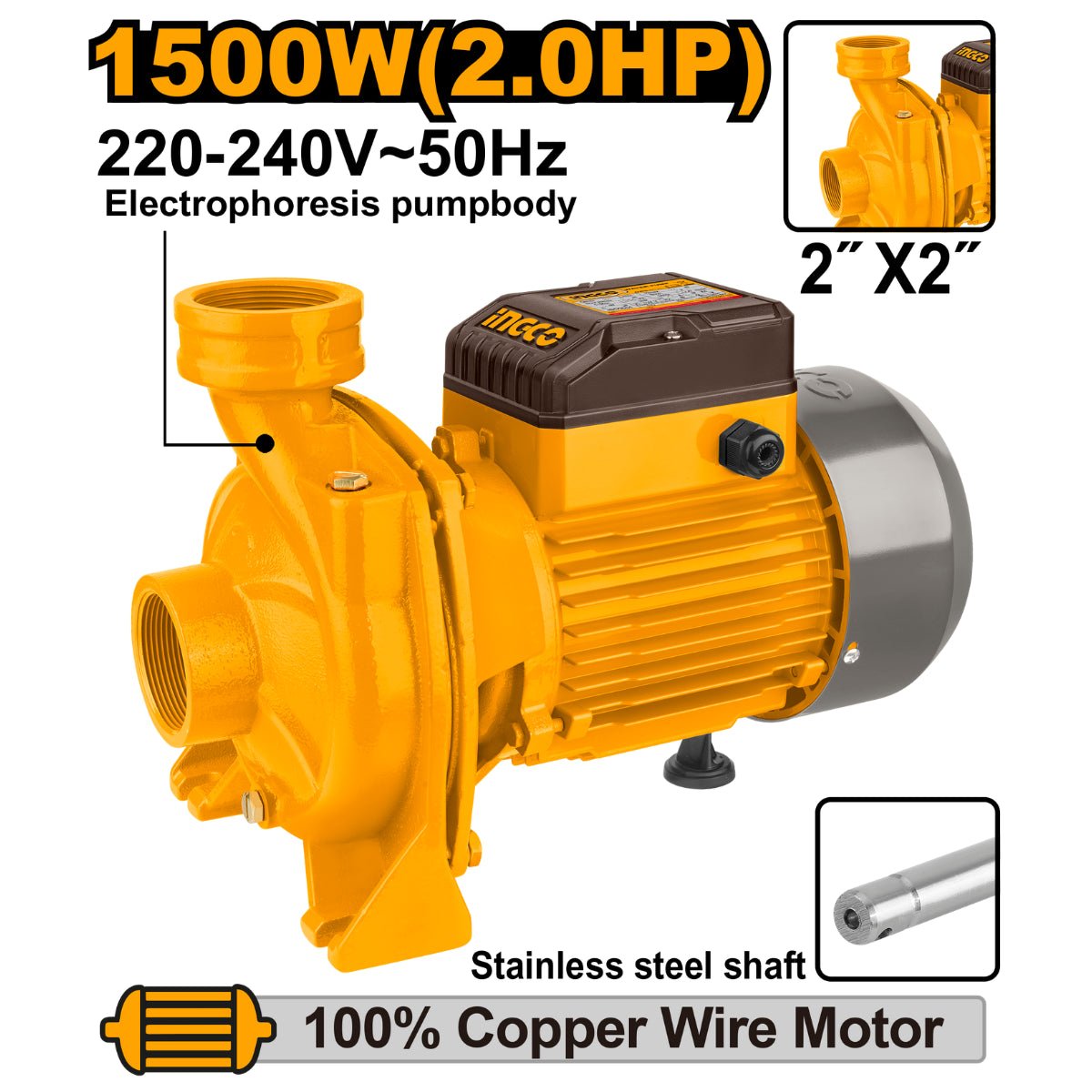 Pompe à eau INGCO 2 HP – 1500 W 2″×2″ (MHF15008) | Puissance et débit optimisés - INGCO TUNISIE ® | Site officiel