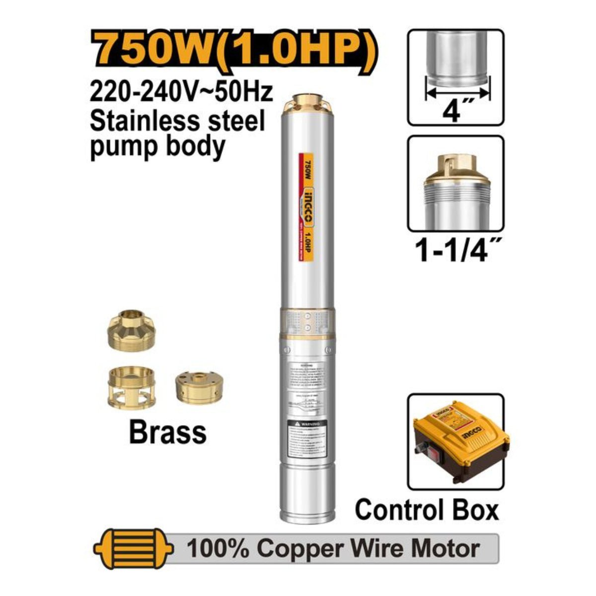 Pompe immergée 750 W (1,0 CV) – 80 m INGCO DWP750621 | Puissance et profondeur optimales - INGCO TUNISIE ® | Site officiel