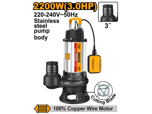 Pompe submersible avec broyeur INGCO SPDB220068 – 2200 W - INGCO SME TUNISIE