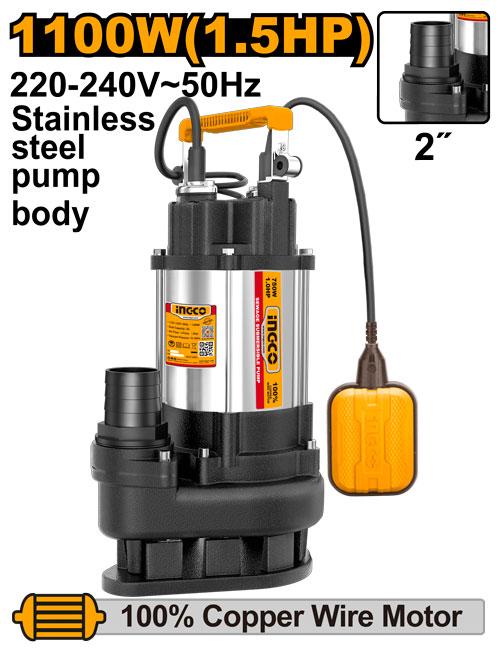 Pompe vide - cave 1,5 HP inox INGCO – SPDS11008 | Évacuation d’eau rapide et résistance accrue - INGCO TUNISIE ® | Site officiel