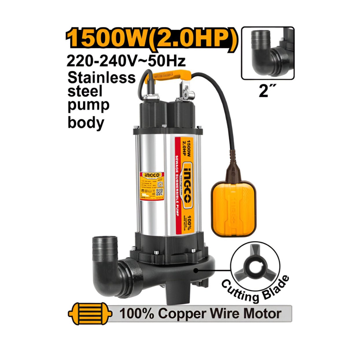 Pompe Vide - Cave 1500 W (2 HP) INGCO – SPDB15008 | Puissance et évacuation rapide - INGCO TUNISIE ® | Site officiel