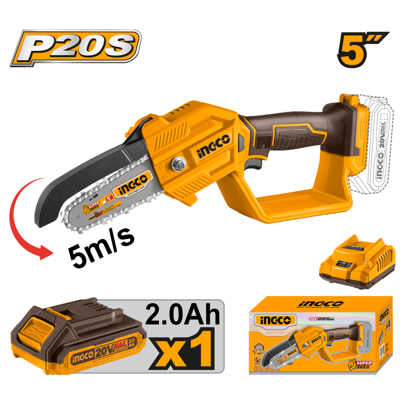 Scie à chaîne sans fil lithium - ion 20V 5 INGCO – CGSLI20581 | Coupe précise et liberté totale - INGCO TUNISIE ® | Site officiel
