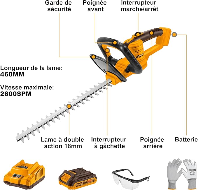 Taille Haie 20V + Batterie2Ah + Accessoires INGCO – CHTLI20461 - INGCO TUNISIE ® | Site officiel