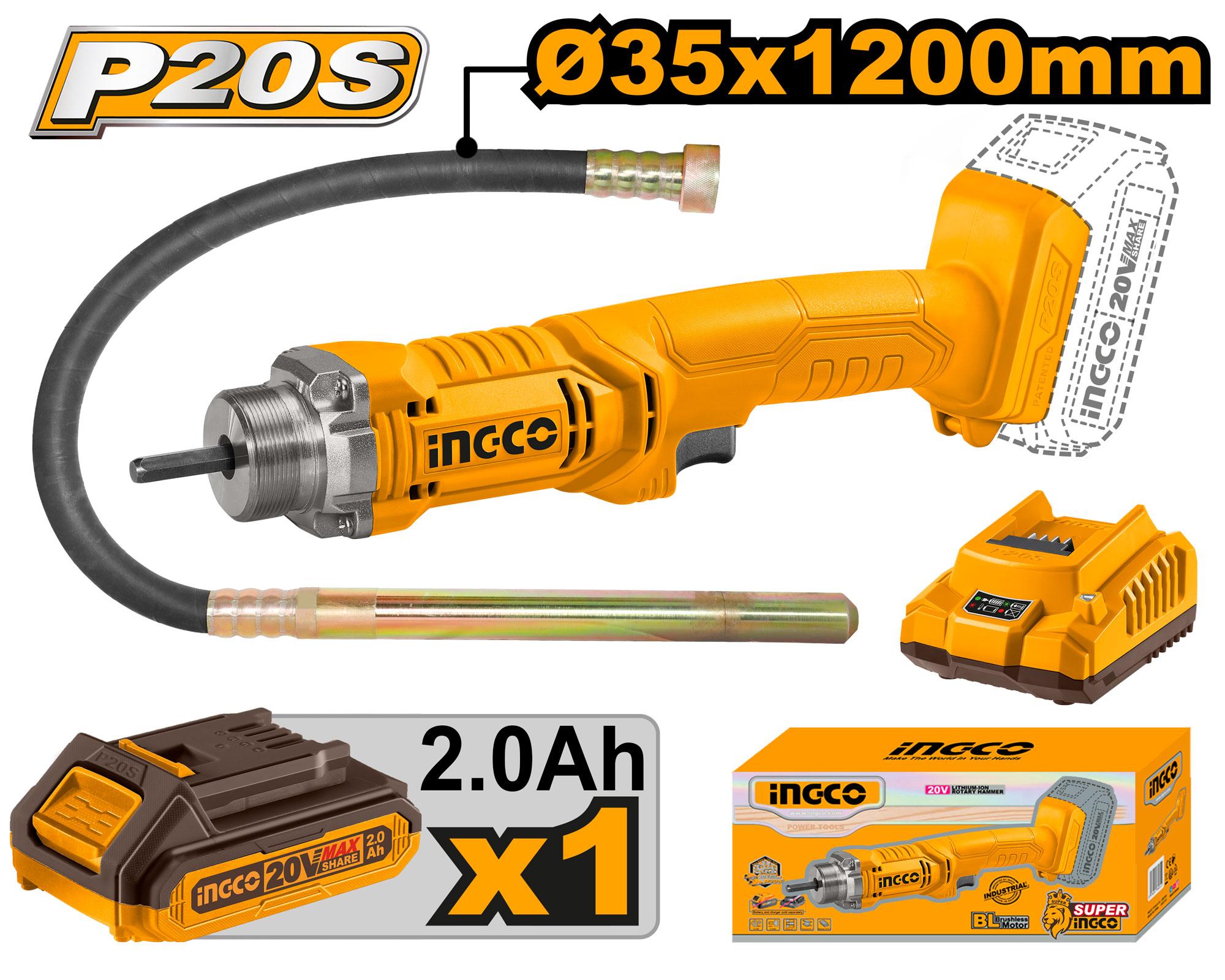 Vibreur à béton sans fil 20 V INGCO – CCVLI2023011 | Compact, puissant et idéal pour coffrages précis - INGCO TUNISIE ® | Site officiel