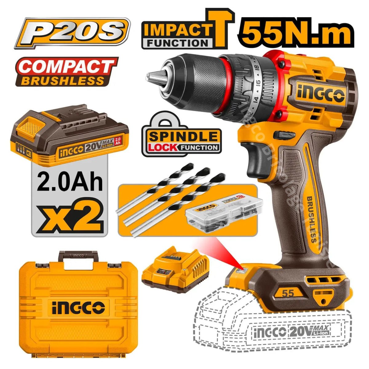 VISSEUSE Brushless Cordless Impact Drill INGCO CIDLI20558 - INGCO TUNISIE ® | Site officiel